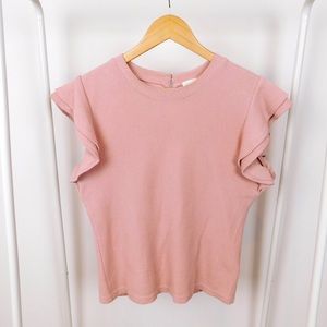 Deletta Cotton Ruffle Pink Short Sleeve Top